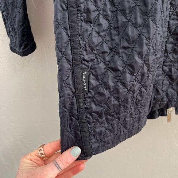 EUC Moncler Black Quilted Elastic-Belt Single Breasted Zip Up Jacket - Picture 8 of 10